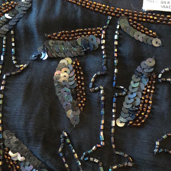 Vintage Beautiful formal black tie beaded Jeffrey Lawrence blouse top M - Picture 3 of 6